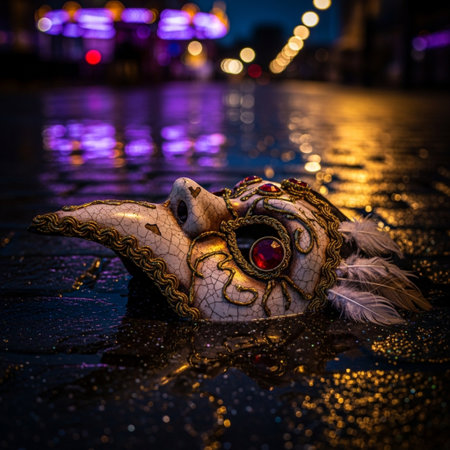Venetian carnival mask at night, Venice, Italy.の素材