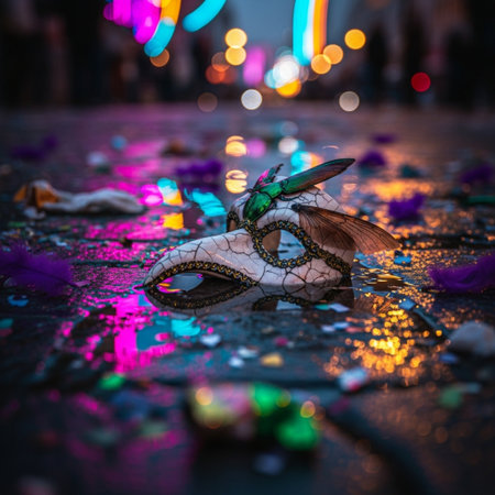 Carnival mask on the street at night in Venice, Italyの素材