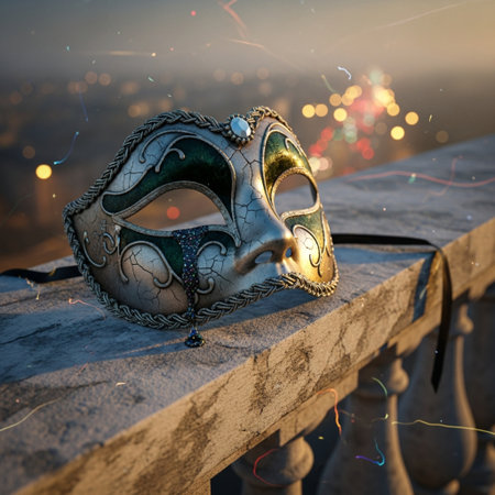 Venetian carnival mask on the background of the night cityの素材