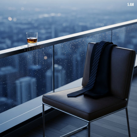 Businessman with a glass of whiskey on the balcony. 3d renderingの素材