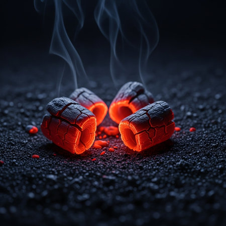 Hot coals on a black background. Hot coals in fire.の素材