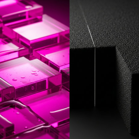 3d illustration of a set of black and pink cubes with reflectionsの素材