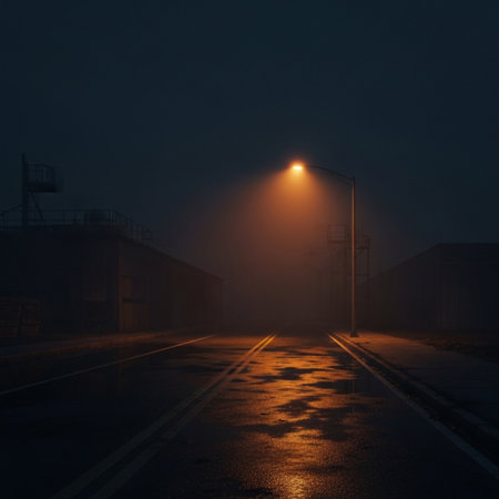 Foggy street in the city at night. 3d renderingの素材
