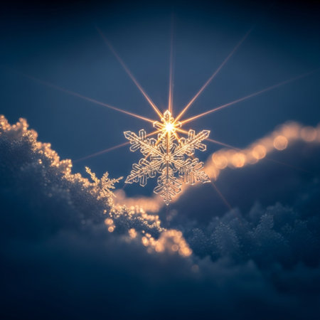 Snowflake on snow background. Christmas card. 3D rendering.の素材