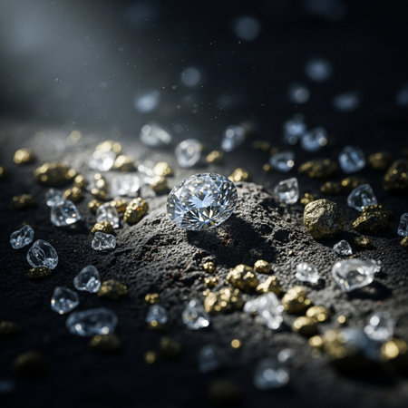 Diamonds on a black background. Jewelry background. Macro shot.の素材