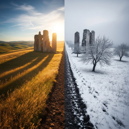 Stonehenge in Tuscany, Italy. Beautiful winter landscapeの素材