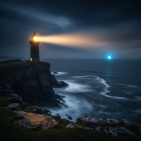 Lighthouse on the north coast of Cornwall, England, UK.の素材