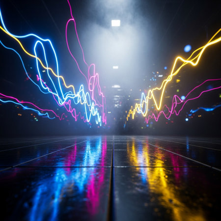 abstract scene with neon lights on a dark background 3d renderingの素材