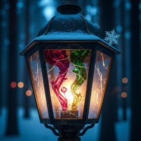 Vintage street lamp in the winter forest. Christmas and New Year concept.の素材