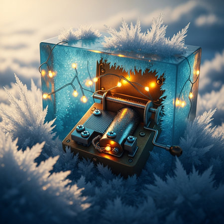 Christmas background with lights and snowflakes, 3d illustration.の素材