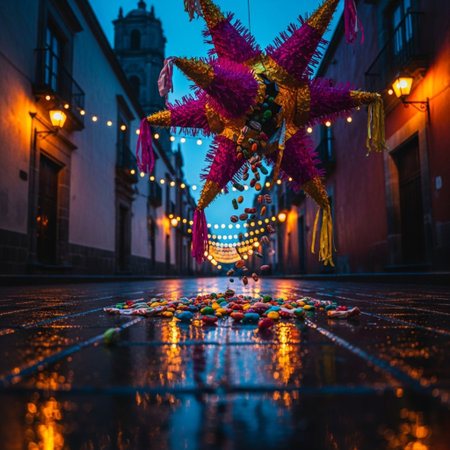 Christmas decorations in the streets of Cartagena, Colombiaの素材