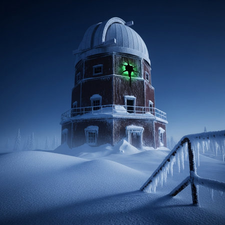 Astronomical observatory in the winter mountains. 3d renderの素材