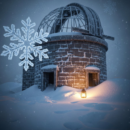 Illustration of an astronomical observatory with a lantern in the snowの素材