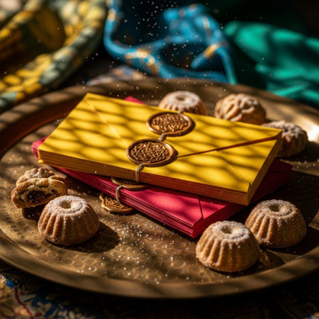 cookies and envelopes on the table in the rays of the sunの素材
