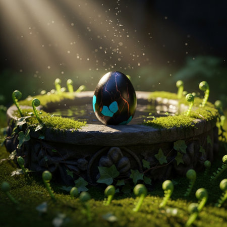 Easter egg in the moss. Easter concept. 3D Renderingの素材