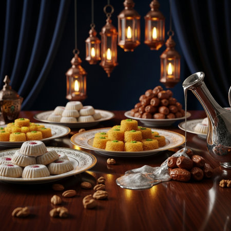 Traditional oriental sweets on a wooden table. Selective focus.の素材