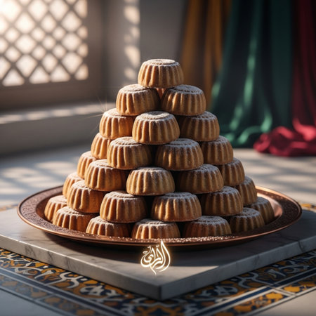 Christmas tree made of cookies in the form of a pyramid on a plate.の素材