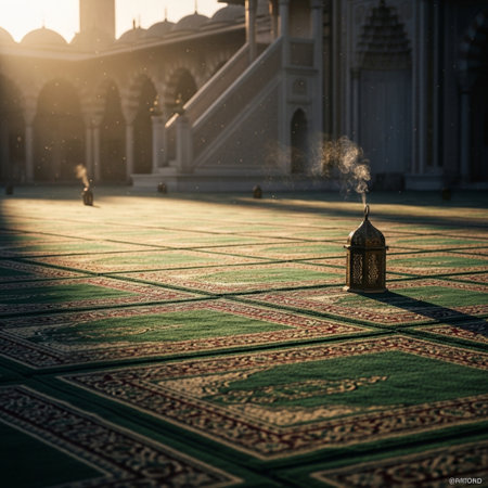 Lantern on the carpet in the mosque, Ramadan Kareemの素材