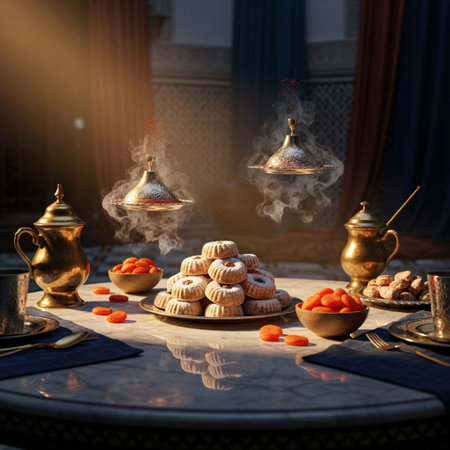 Traditional oriental sweets on the table. Ramadan Kareem concept.の素材