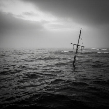 Fisherman boat in the sea. Black and white photo.の素材