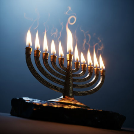 Jewish holiday Hanukkah with menorah (traditional candelabra)の素材