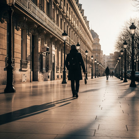 A young man walking in central London.の素材