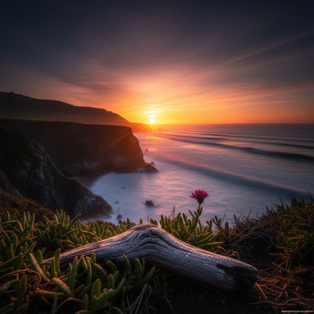 Beautiful sunset at the beach in Asturias, Spain.の素材