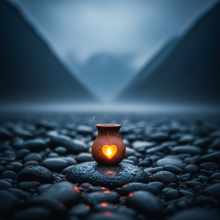 Candle with heart shape in the night. 3D rendering.の素材