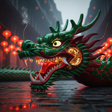 Chinese dragon statue in the Chinese temple,3d rendering. Computer digital drawing.の素材