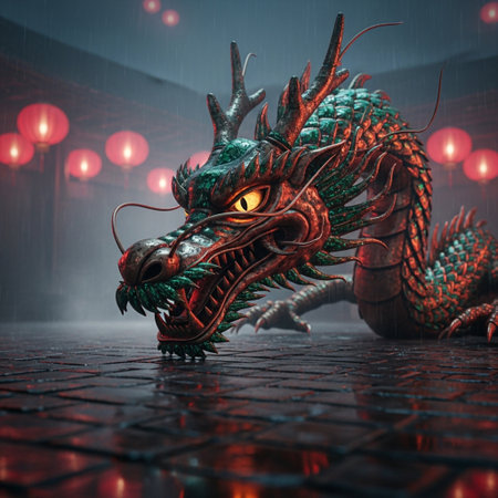 Chinese dragon statue in the Chinese temple,3d render illustration.の素材