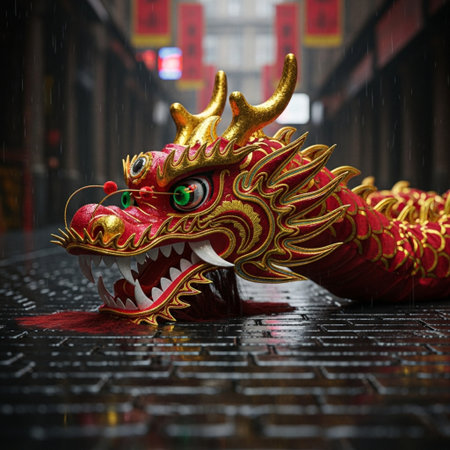 Dragon statue on the street in Shanghai, China. Shallow depth of field.の素材