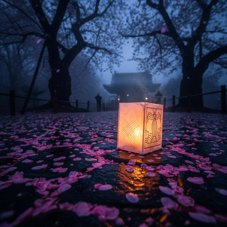Lantern with burning candle on a rainy day. Selective focus.の素材