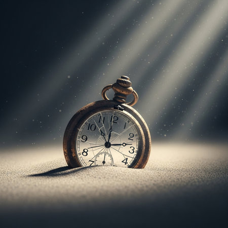 Vintage pocket watch in the sand. Time concept. 3D Renderingの素材
