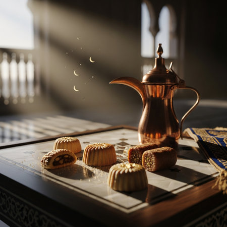 Arabic sweets on a wooden table. Ramadan Kareem concept.の素材