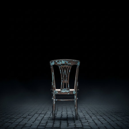 Old chair in dark room. 3D render. Conceptual image.の素材