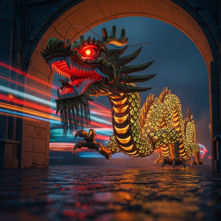 dragon in front of the entrance to the castle. 3d renderingの素材