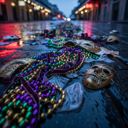 Carnival masks and beads on the street in Venice, Italyの素材