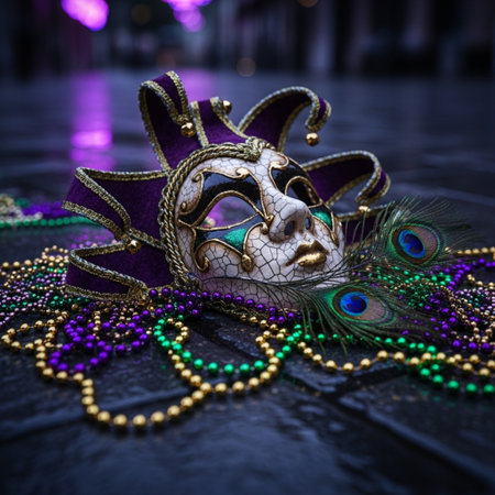 Traditional Venetian carnival mask with peacock feathers and beadsの素材