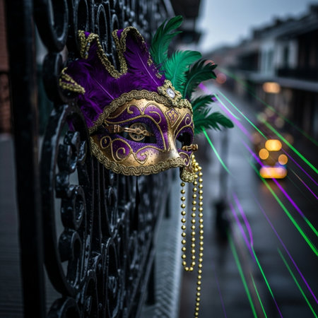Traditional Venetian Carnival mask in Venice, Italy. Selective focus.の素材