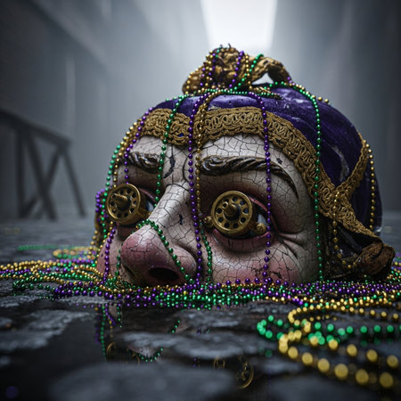 Vintage carnival mask with feathers and beads. 3d renderingの素材