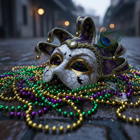 Carnival mask with beads on the street in Venice, Italyの素材