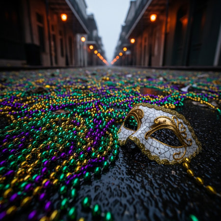 Carnival mask with colorful beads on the street in Venice, Italyの素材