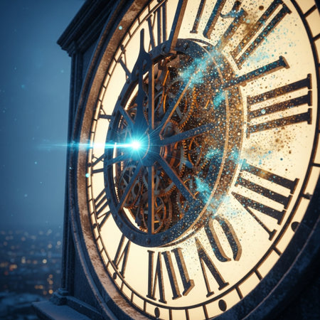The old clock on the background of the night city. Elements of this image furnished by NASAの素材