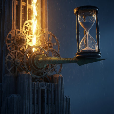 Conceptual image with hourglass and gears. 3d renderingの素材
