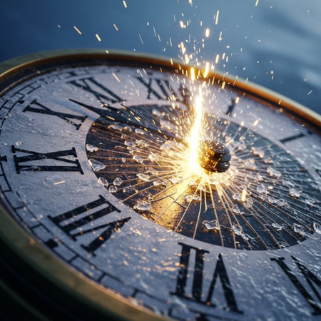 Closeup of old clock face with sparks flying around. Time conceptの素材