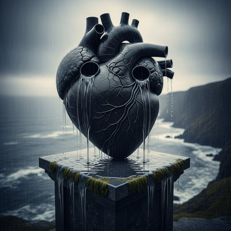 Human heart in stormy weather, 3d rendering. Computer digital drawing.の素材