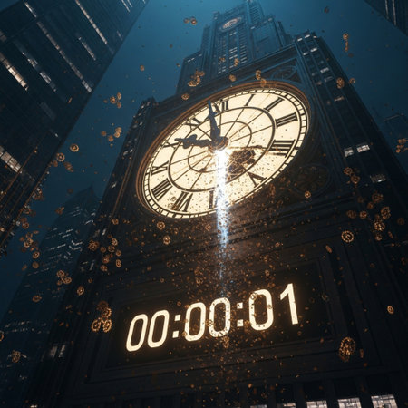 Clock face in New York City with snowflakes. 3D Renderingの素材