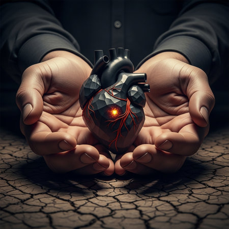 Human heart in hands, 3d rendering. Computer digital drawing.の素材
