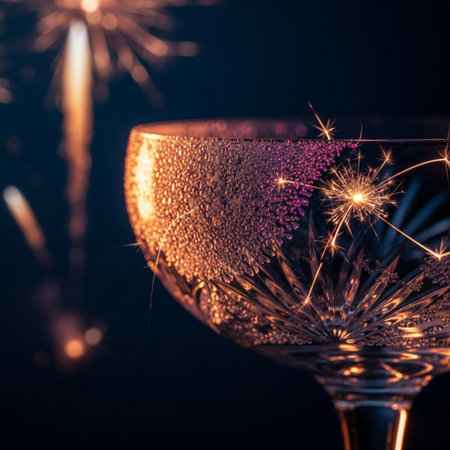Wine glass with sparklers on a dark background. Selective focus.の素材