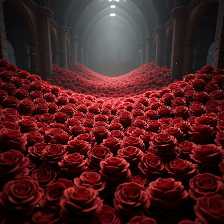 Red roses in a dark room. 3D render. Conceptual image.の素材